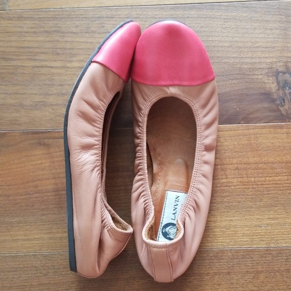 Auth Lanvin Camel & Cherry Ballet Flats Size 39
